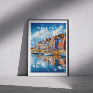 Impressão de viagem de Weymouth - Inglaterra, pôster de Weymouth, arte de parede de Dorset, pôster de viagem, impressão costeira, arte costeira do Reino Unido, porto de Weymouth, Grã-Bretanha