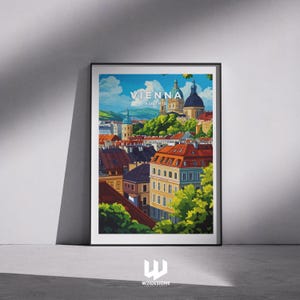 Ilustração de viagem de Viena: pôster da cidade austríaca, arte de parede europeia, presente de decoração para casa, impressão emoldurada