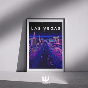 Las Vegas Travel Print - Neon City Wall Art, Nevada Poster, Las Vegas Strip Artwork, USA Travel Decor, Vibrant Nightscape, Personalised Gift