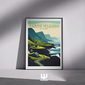 Färöer Inseln Reise Poster - Nordische Küstendorf Wand Kunst, Dänemark Druck, Skandinavische Dekoration, Abenteuer Reise Kunstwerk - Poster Geschenk