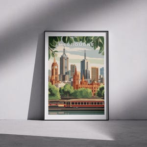 Melbourne City Travel Print - Australia, Melbourne Skyline Poster, Urban Wall Art, Australia Travel Print, Melbourne Tram Art, Aussie Decor