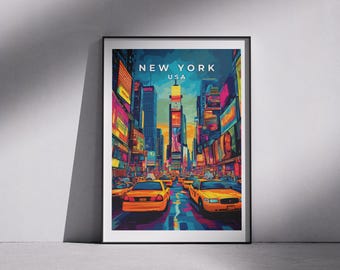 New York Travel Poster: Vintage Times Square Art - Retro Cityscape
