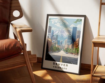 Denver Colorado Travel Poster: Rocky Mountains, Mid-Century Modern Art