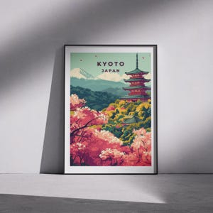 Kyoto Travel Poster – Cherry Blossom Wall Art - Traditional Japanese Illustration - Cherry Blossom - Japan Poster - Kyoto Travel Print