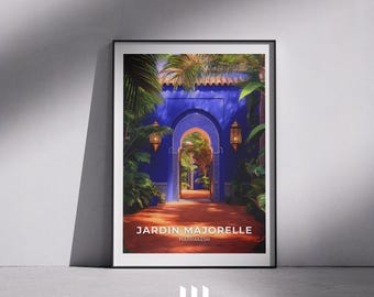 Jardin Majorelle Poster - Marrakesh Travel Print & Morocco Wall Art, Exotic Botanical Illustration Gift for Art Lovers, Poster Gift Idea