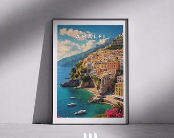 Amalfi Coast Travel Print: Italy Coastal Art, Mediterranean Decor