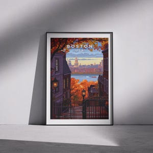 Boston Travel Print - United States, Boston Poster, America Poster, Travel Wall Art, America Print, Boston Skyline, USA, Massachusetts Print