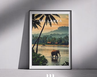 Sri Lanka Travel Poster - Elephant Nature Print, Tropical Paradise Decor, Sri Lanka Landscape, Travel Gift, Wall Art, Home & Office Decor