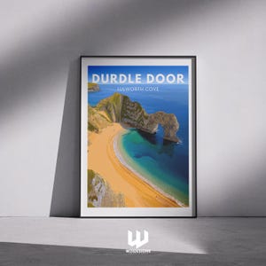 Durdle Door Travel Poster Print – Jurassic Coast Wall Art, Dorset Coastal Illustration.  lulworth cove print, vintage beach print