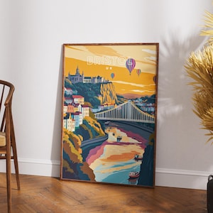 Póster de viaje a Bristol - Impresión de arte mural del Reino Unido, Puente colgante de Clifton, Festival de globos aerostáticos, Idea de regalo, Impresión de ilustración de Bristol