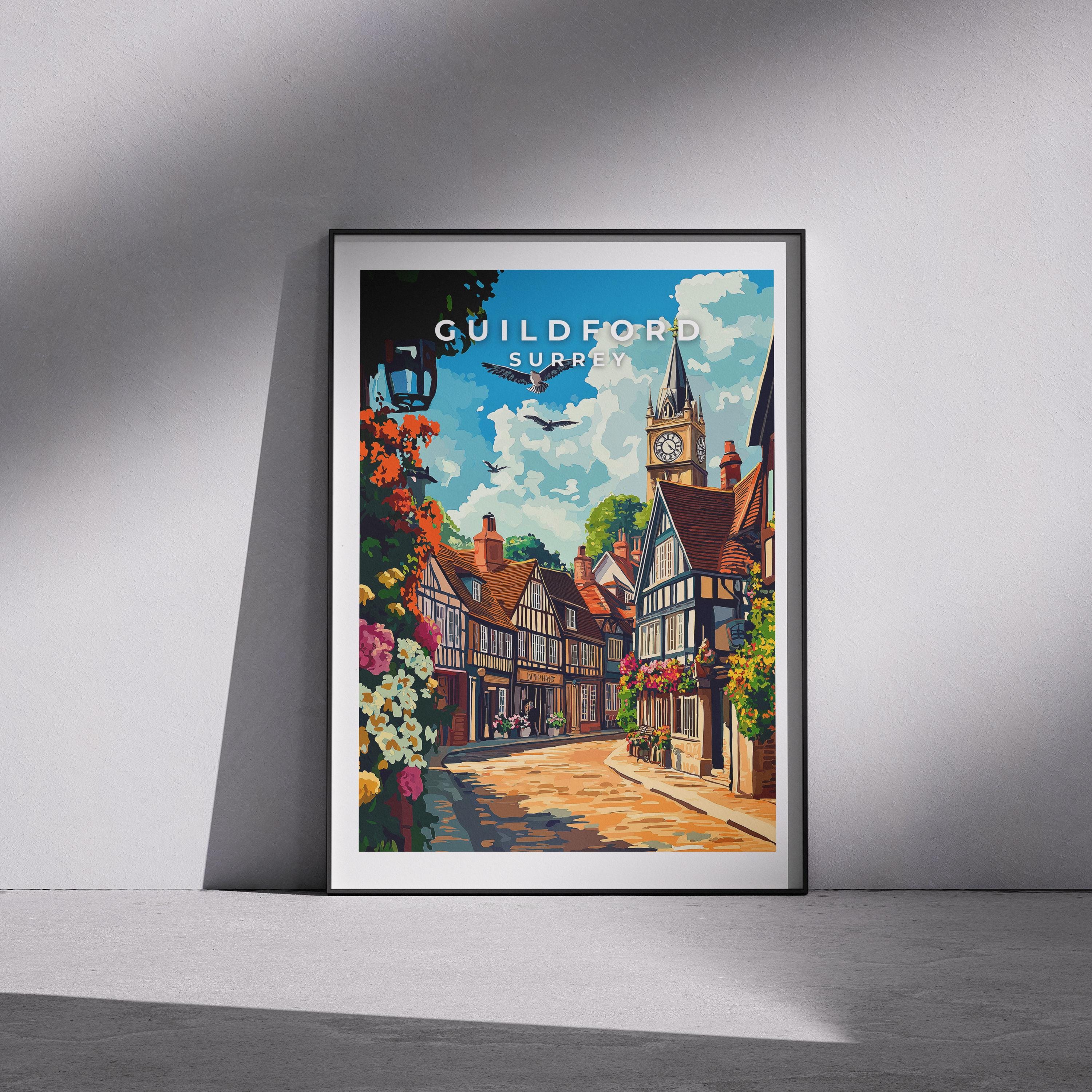 Guildford Travel Print - Surrey, Guildford Poster, England Poster, Travel Wall Art, Surrey Print, Guildford Wall Art, UK Travel Gift