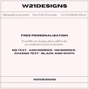 Free personalisation on all prints. Please leave any changes you would like at checkout.