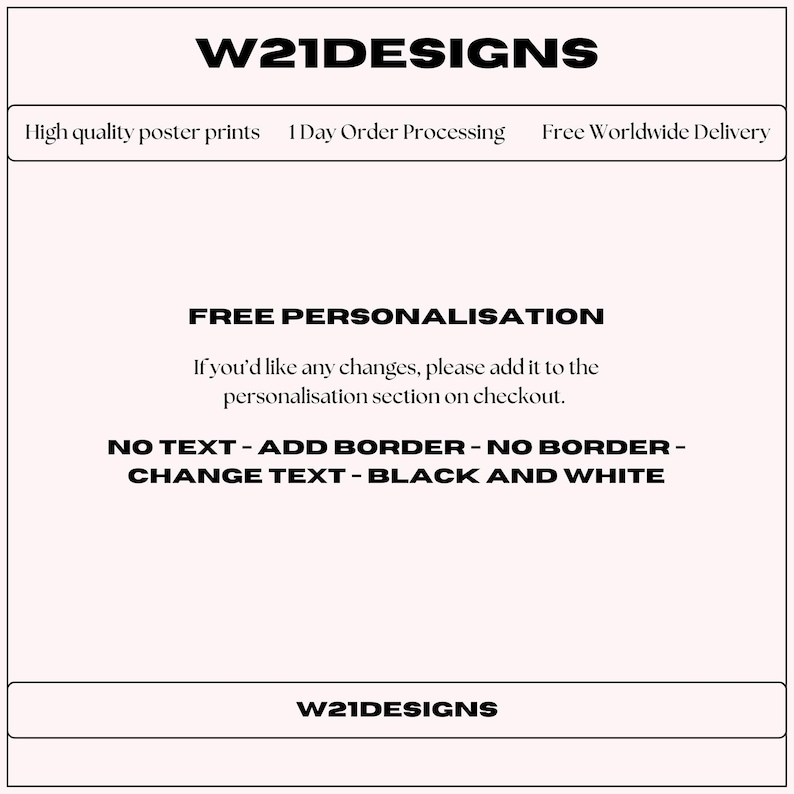 Free personalisation on all prints. Please leave any changes you would like at checkout.