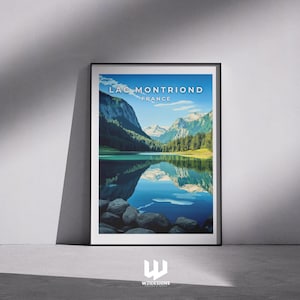 Lac de Montriond France Travel Poster: Vintage Alpine Lake Art