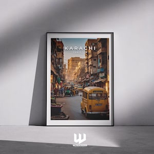 Karachi Travel Print - Pakistan, Karachi Wall Art, Vintage Cityscape, Travel Poster, Urban Decor, Pakistan Print, Street Scene Artwork