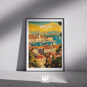 Split Croatia Travel Poster - Adriatic Coast Wall Art Print, Mediterranean Illustration, Split Old Town Decor, Coastal City Artwork