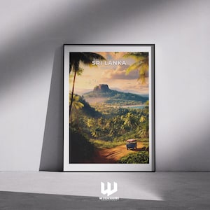 Sri Lanka Travel Poster Tropical Jungle Landscape Art Sigiriya Wall Decor South Asia Illustration Print