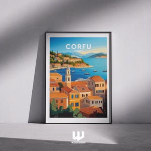 Corfu Travel Poster - Greece Wall Art Print, Mediterranean Illustration, Island Home Decor, Coastal Gift, Greek Travel Artwork