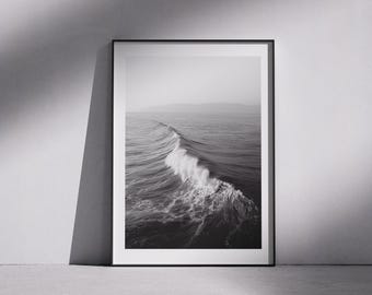 Black and White Ocean Wave Print: Minimalist Coastal Photography