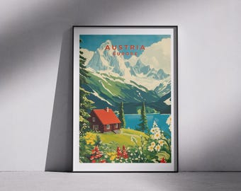 Vintage Österreich Reiseplakat: Österreichische Alpen, See Cabochon Kunst