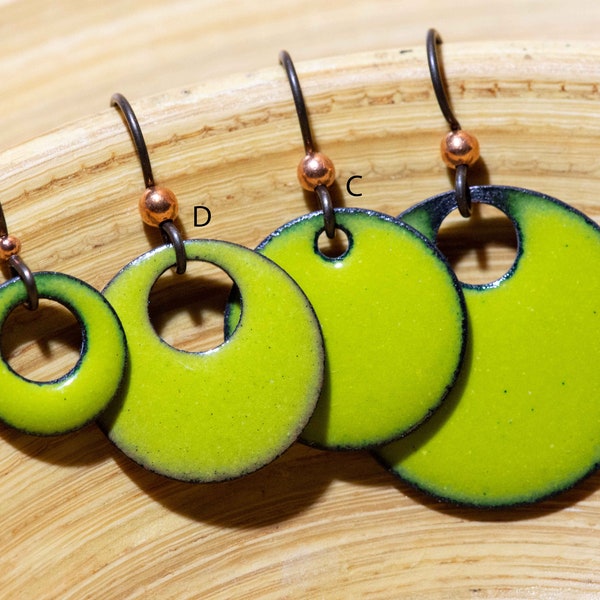 Handmade, Customize for the Look You Want! Chartreuse Enamel Earrings, Bright Acid Green Earrings Choose 12 Style Options! Teardrop Round