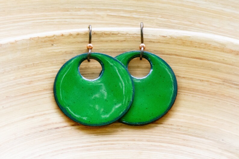 Hunter Green Enamel Earrings Round Earrings Green Earrings Etsy