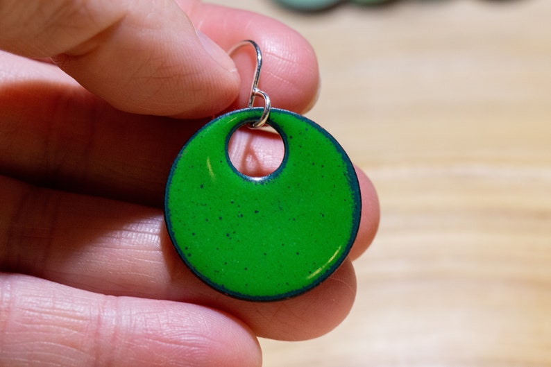 Hunter Green Enamel Earrings Round Earrings Green Earrings Etsy