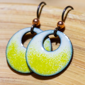 Handmade Chartreuse and Cream Enamel Earrings, Retro Earrings, Light Green, Chartreuse, Green Jewelry, Yellow Green, Bitter Green, Ombre