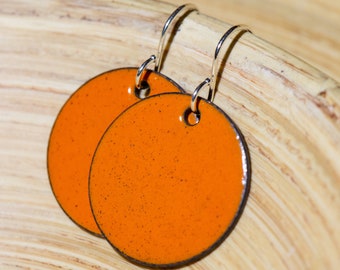 Handmade Earrings, Pumpkin Orange Enamel Earrings, Casual Earrings, Orange Earrings, Orange Jewelry Retro Earrings Autumn Orange Fall Colors