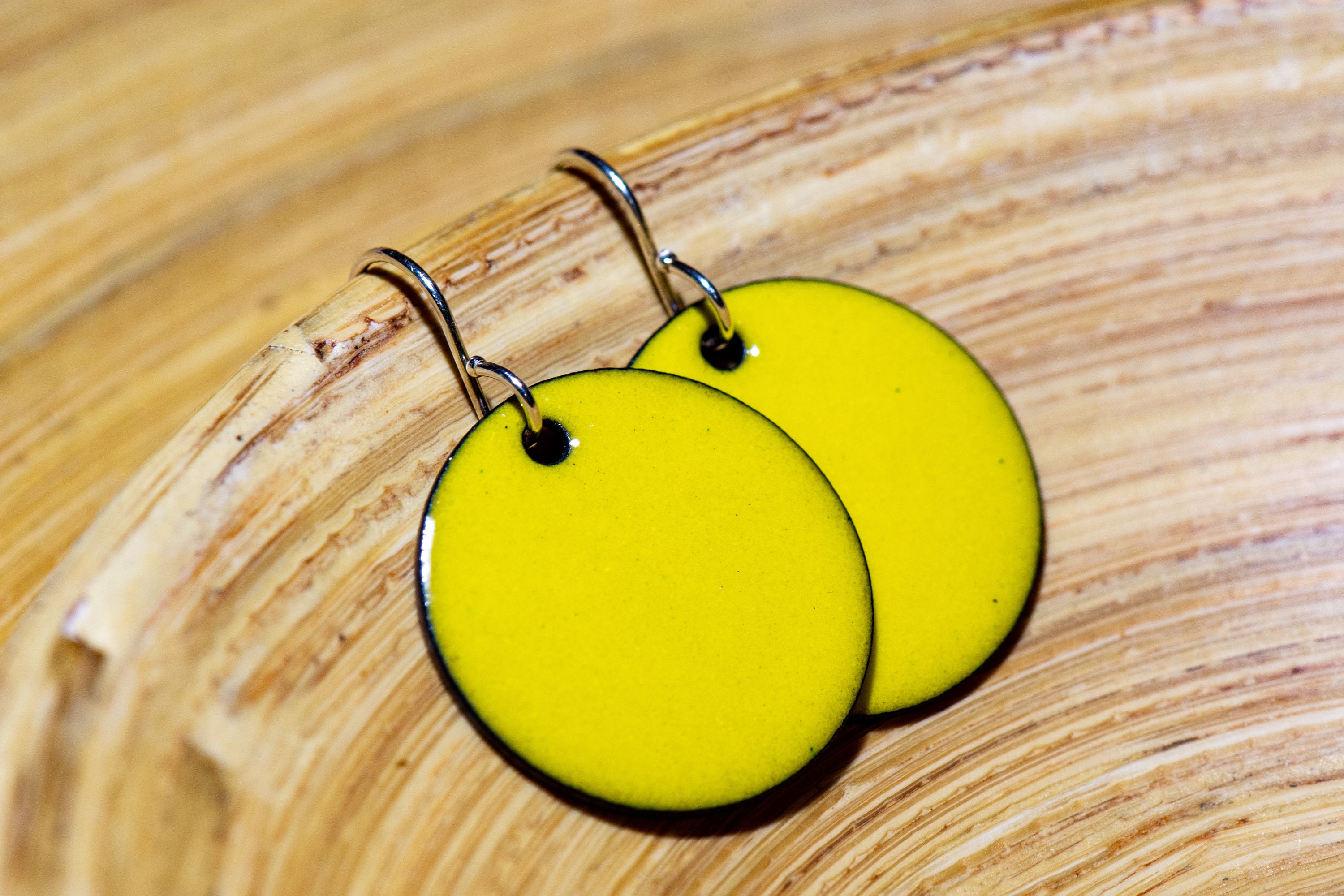 Handmade Bright Yellow Earrings Primary Yellow Enamel Etsy