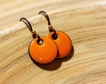 Tiny Pumpkin Orange Enameled Copper Earrings, Autumn Earrings, Enamel Earrings, Orange Earrings, Orange Enamel, Fall Colors, Orange Jewelry