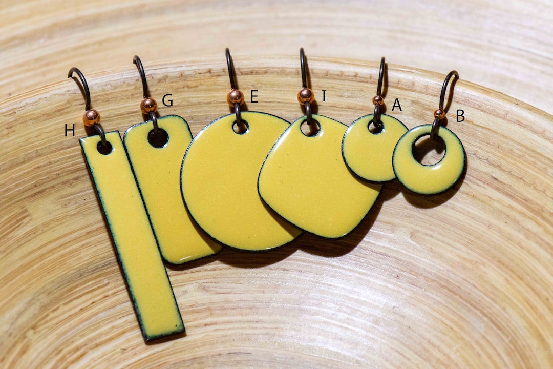 Thread Earring Yellow Pastel Yellow Enamel Earrings, Handmade Copper Jewelry, Choose Your ...