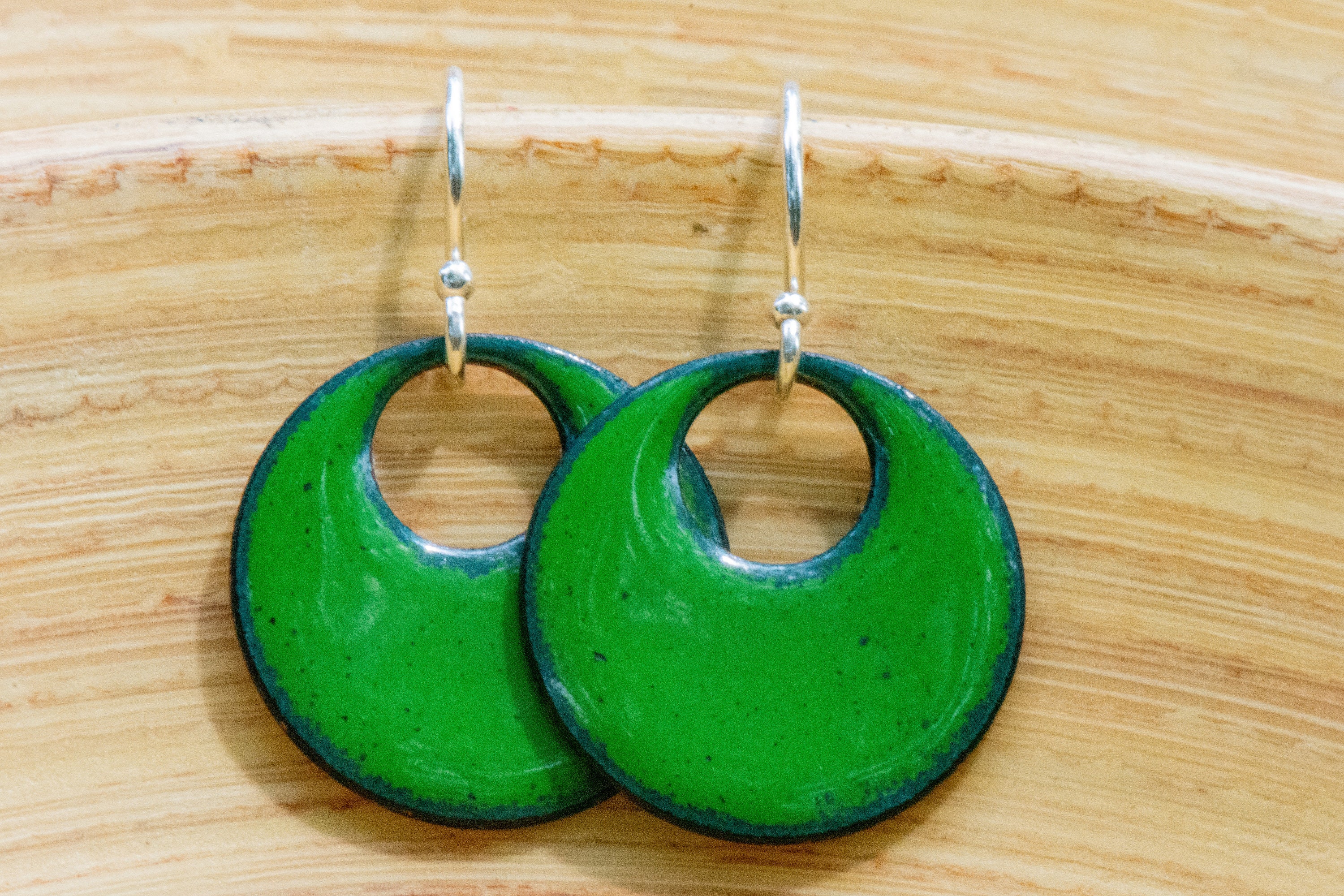 Hunter Green Enamel Copper Earrings Handmade Earrings Casual Etsy