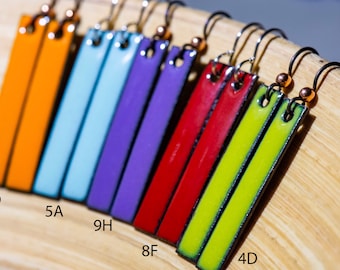 Handmade Minimalist Stick Earrings, Choose your Color! Orange Red Purple Green Yellow Grey Black or Blue Enamel, Handmade Long Rectangle