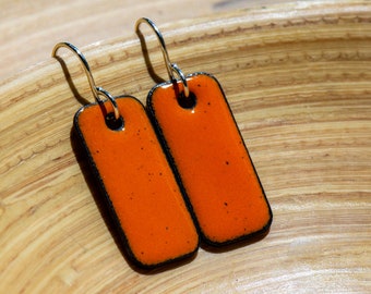 Handmade Pumpkin Orange Enamel Earrings, Orange Earrings, Orange Jewelry, Autumn Earrings, Rectangle Earrings, Hypoallergenic Niobium Fall