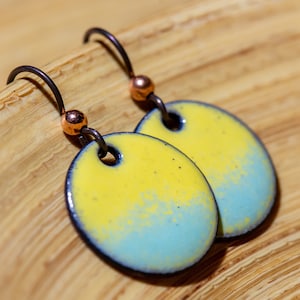 Two-Tone Yellow and Aqua Pastel Earrings, Handmade Ombre Enamel Earrings, Pastel Yellow & Robins Egg Blue, Spring and Easter Jewelry Niobium