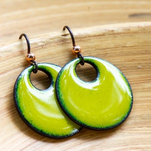 Handmade Earrings, Green Chartreuse Enamel Earrings, Simple Retro Earrings, Enamel Earrings, Acid Green, Apple Green, Chartreuse Earrings