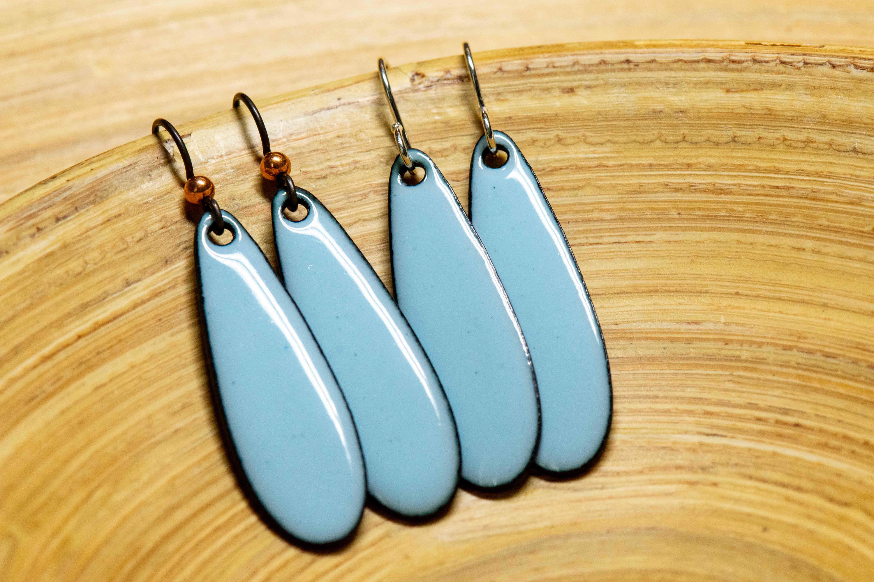 Handmade Ice Blue Earrings, Blue Enamel, Retro Pastel Blue Teardrop Earrings, Winter Blue, Icy Blue Statement Long Earrings, Light Powder
