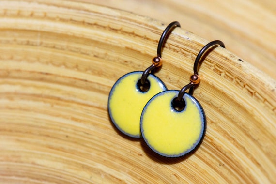 Yellow enamel earrings discount