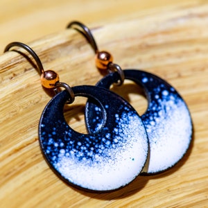 Handmade Black and White Enamel Earrings, Black Earrings, White Earrings, Black and White Jewelry, Enamel Jewelry, Speckled, Ombre, Snow