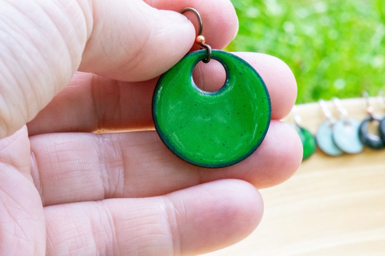 Hunter Green Enamel Earrings Round Earrings Green Earrings Etsy