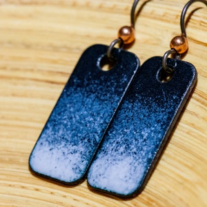 Handmade Earrings, Black to Pale Grey Ombre Earrings, Enamel Earrings, Shaded Tonal Gray and Black Enamel, Gradient, Black and White, Dangle