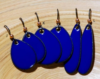 Handmade, Customize for the Look You Want! Cobalt Blue Enamel Earrings, Bright Blue Earrings Choose 12 Style Options! Teardrop Stick Dark