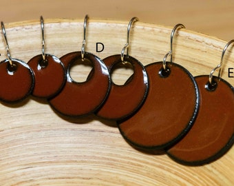 Handmade Chocolate Brown Earrings, Customize For the Look You Want! Chestnut Brown Enamel Earrings, 12 Options, On Trend Color for Winter