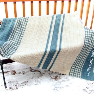 Crochet Colorwork Blanket Pattern - crochet pattern - crochet blanket pattern - Colorwork Throw in Blue - Striped Crochet Blanket Pattern