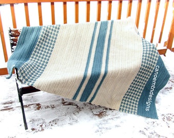 Crochet Colorwork Blanket Pattern - crochet pattern - crochet blanket pattern - Colorwork Throw in Blue - Striped Crochet Blanket Pattern