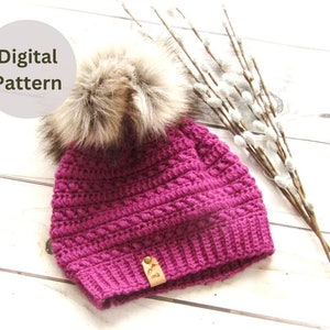 Crochet Beanie Pattern - Crochet Hat Pattern with Pom Pom - Bonus Ear Warmer Pattern - Crochet Hat Pattern - Crochet Pom Pom Hat