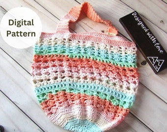 Crochet Market Bag Pattern - Crochet striped bag Pattern - Stitch Sampler Crochet Pattern- Crochet Market Bag - Handmade market bag pattern