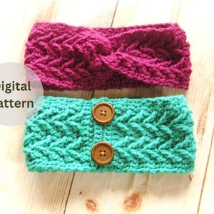 Crochet Ear Warmer Pattern - Twisted Ear Warmer Pattern - Crochet Pattern - Textured Earwarmer - Button Ear Warmer Pattern - earwarmer