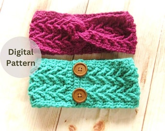 Crochet Ear Warmer Pattern - Twisted Ear Warmer Pattern - Crochet Pattern - Textured Earwarmer - Button Ear Warmer Pattern - earwarmer